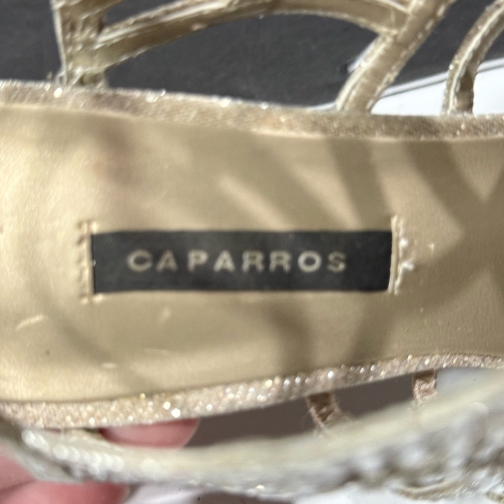 Caparros Gold Silver Rhinestone Open Toe Ankle Strap Strappy 4” Heels Size 7.5 - Picture 13 of 16
